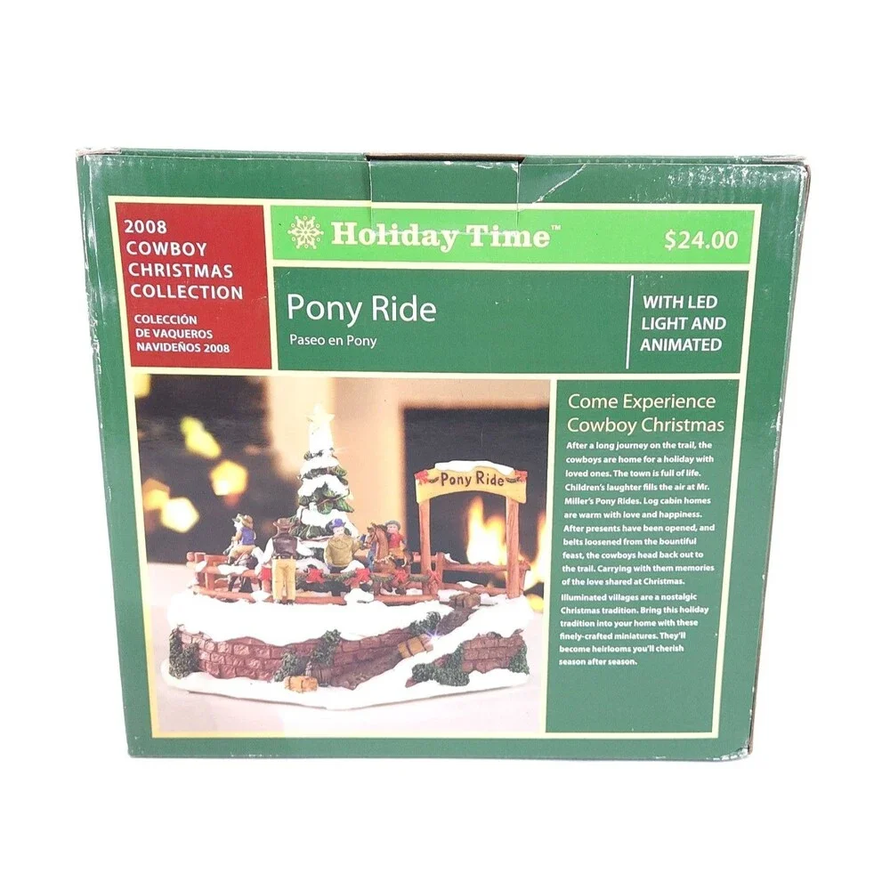 Vtg Holiday Time Cowboy Christmas Pony Ride Animated Lighted Boxed Works